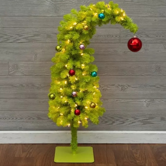 Whimsical Green Christmas Tree Hobby Lobby 3' 3 Foot Suess Grinch curved prelit - Picture 2 of 5